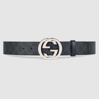 Gucci Unisex GG Supreme Belt with G Buckle in BlackGrey GG Supreme Canvas (1)