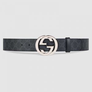 Gucci Unisex GG Supreme Belt with G Buckle in BlackGrey GG Supreme Canvas