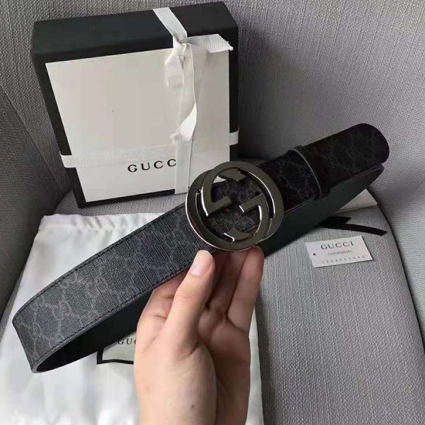 Gucci Unisex GG Supreme Belt with G Buckle in BlackGrey GG Supreme Canvas (2)