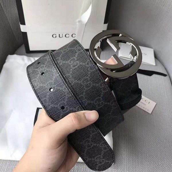 Gucci Unisex GG Supreme Belt with G Buckle in BlackGrey GG Supreme Canvas (3)