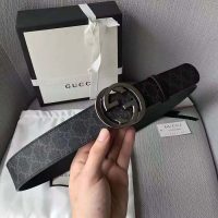 Gucci Unisex GG Supreme Belt with G Buckle in BlackGrey GG Supreme Canvas (1)