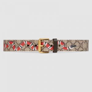 Gucci Unisex GG Supreme Belt with Kingsnake Print in BeigeEbony GG Supreme Canvas