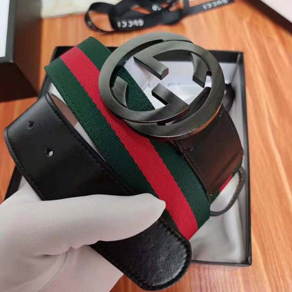 Gucci Unisex GG Web Belt with G Buckle in Green and Red Web (3)
