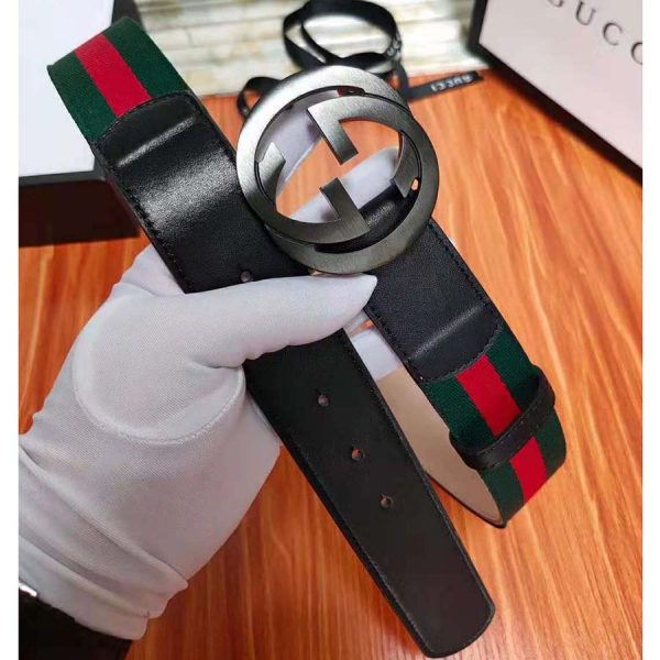 Gucci Unisex GG Web Belt with G Buckle in Green and Red Web (5)