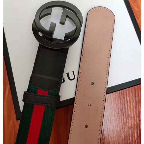 Gucci Unisex GG Web Belt with G Buckle in Green and Red Web (8)