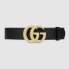 Gucci Unisex Gucci Belt with Textured Double G Buckle in Black Leather