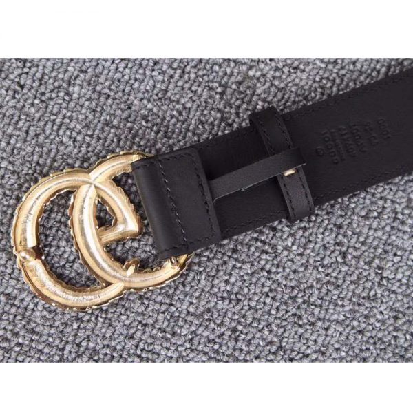 Gucci Unisex Gucci Belt with Textured Double G Buckle in Black Leather (2)