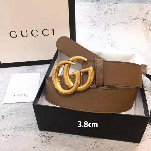 Gucci Unisex Gucci Leather Belt with Double G Buckle in Cuir Color Leather (2)