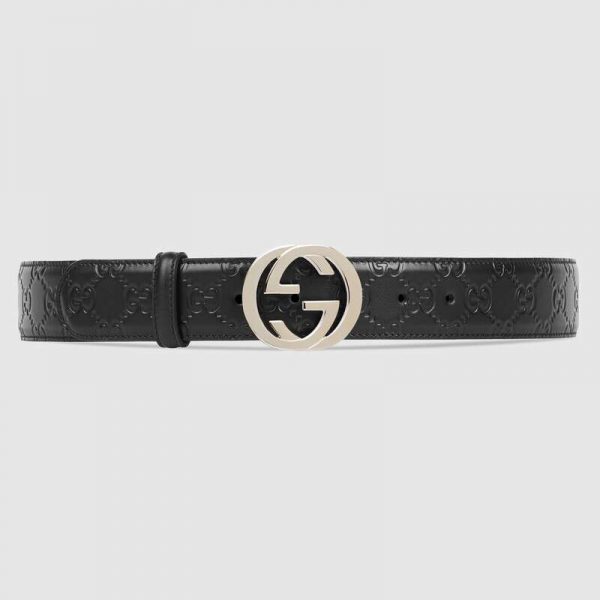 Gucci Unisex Gucci Signature Leather Belt-Black (1)