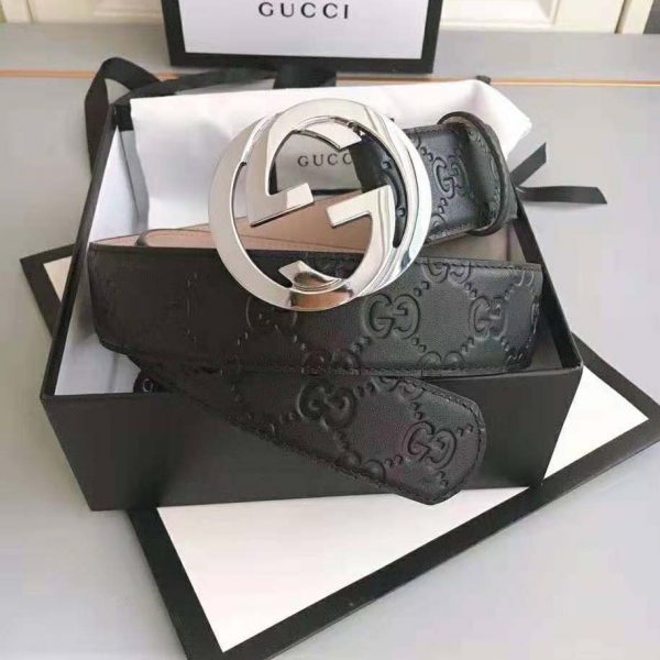 Gucci Unisex Gucci Signature Leather Belt-Black (4)