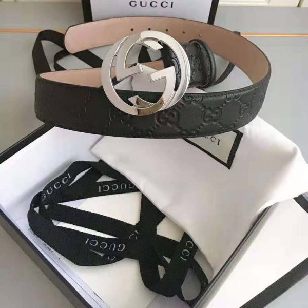 Gucci Unisex Gucci Signature Leather Belt-Black (5)