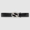 Gucci Unisex Gucci Signature Leather Belt with Interlocking G Buckle-Black