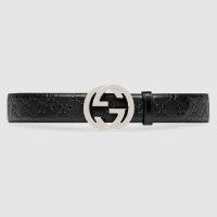 Gucci Unisex Gucci Signature Leather Belt with Interlocking G Buckle-Black (1)