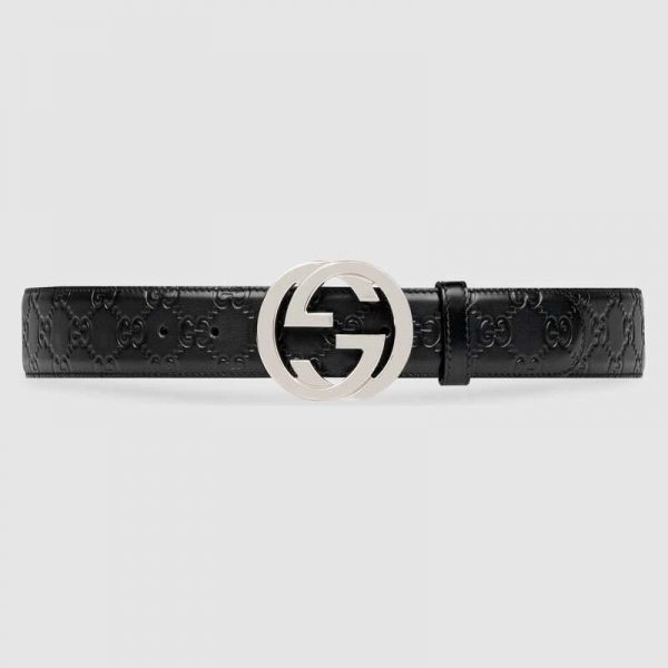 Gucci Unisex Gucci Signature Leather Belt with Interlocking G Buckle-Black (1)