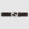 Gucci Unisex Gucci Signature Leather Belt with Interlocking G Buckle-Brown