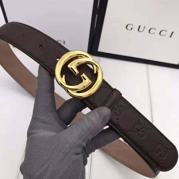 Gucci Unisex Gucci Signature Leather Belt with Interlocking G Buckle-Brown (4)