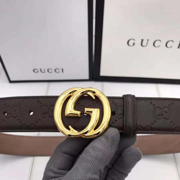 Gucci Unisex Gucci Signature Leather Belt with Interlocking G Buckle-Brown (5)