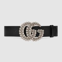 Gucci Unisex Leather Belt with Double G Buckle-Black (1)