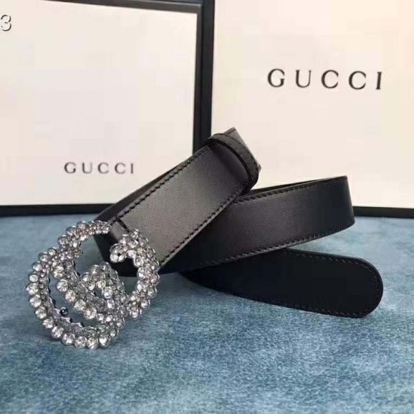 Gucci Unisex Leather Belt with Double G Buckle-Black (10)