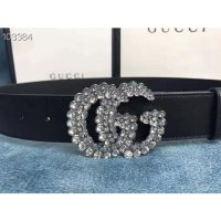 Gucci Unisex Leather Belt with Double G Buckle-Black (1)