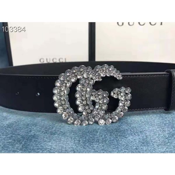 Gucci Unisex Leather Belt with Double G Buckle-Black (2)