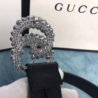 Gucci Unisex Leather Belt with Double G Buckle-Black (1)