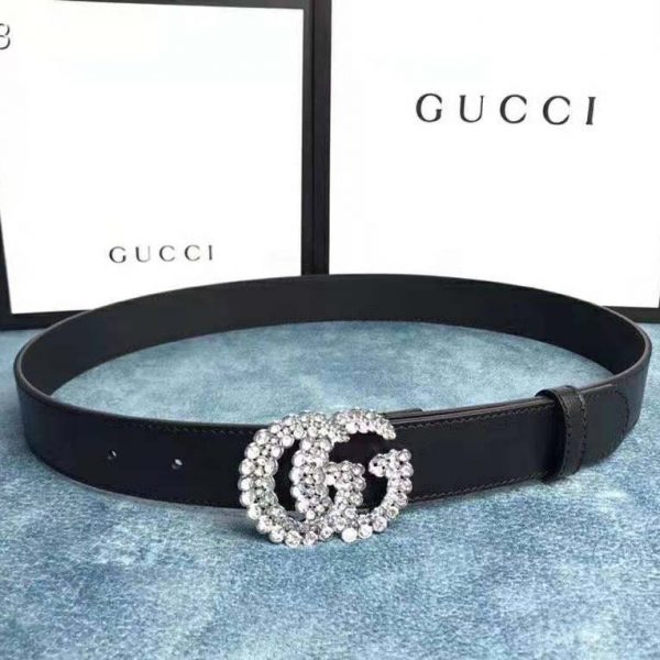 Gucci Unisex Leather Belt with Double G Buckle-Black (9)