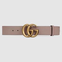 Gucci Unisex Leather Belt with Double G Buckle-Pink