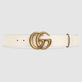 Gucci Unisex Leather Belt with Double G Buckle-White