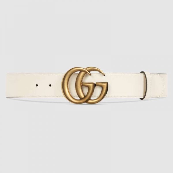 Gucci Unisex Leather Belt with Double G Buckle-White (1)