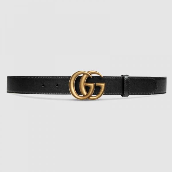 Gucci Unisex Leather Belt with Double G Buckle in 2.5cm Width-Black (1)