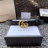 Gucci Unisex Leather Belt with Double G Buckle in 2.5cm Width-Black (1)