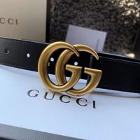 Gucci Unisex Leather Belt with Double G Buckle in 2.5cm Width-Black (1)