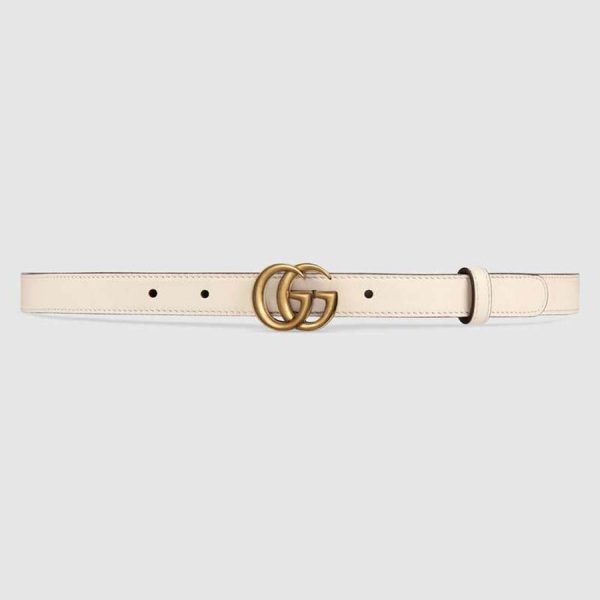 Gucci Unisex Leather Belt with Double G Buckle in 2cm Width-White (1)