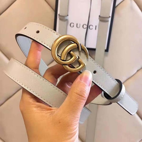 Gucci Unisex Leather Belt with Double G Buckle in 2cm Width-White (5)