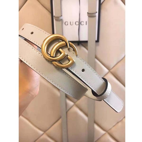 Gucci Unisex Leather Belt with Double G Buckle in 2cm Width-White (6)