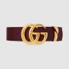 Gucci Unisex Leather Belt with Double G Buckle in Burgundy Leather