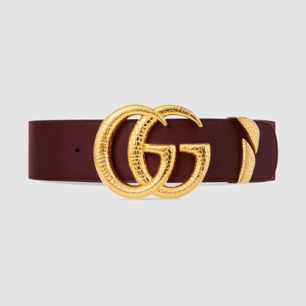 Gucci Unisex Leather Belt with Double G Buckle in Burgundy Leather (1)