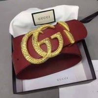 Gucci Unisex Leather Belt with Double G Buckle in Burgundy Leather (1)