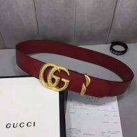 Gucci Unisex Leather Belt with Double G Buckle in Burgundy Leather (1)