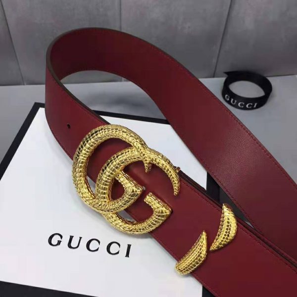 Gucci Unisex Leather Belt with Double G Buckle in Burgundy Leather (3)
