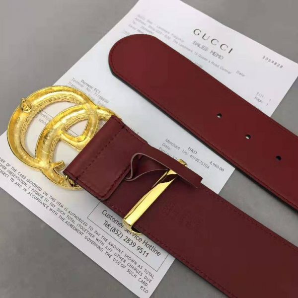 Gucci Unisex Leather Belt with Double G Buckle in Burgundy Leather (4)