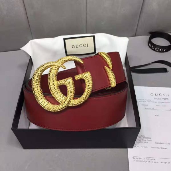 Gucci Unisex Leather Belt with Double G Buckle in Burgundy Leather (7)