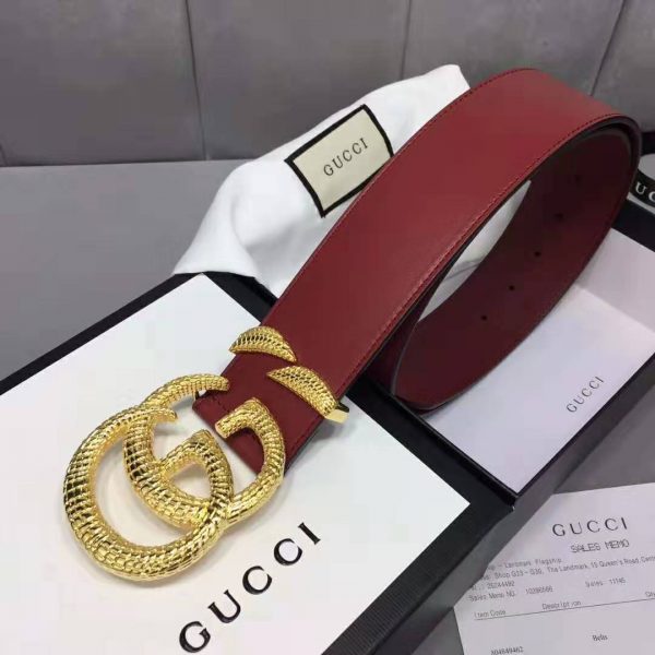 Gucci Unisex Leather Belt with Double G Buckle in Burgundy Leather (8)