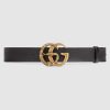 Gucci Unisex Leather Belt with Double G Buckle with Snake in Black Leather