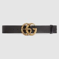 Gucci Unisex Leather Belt with Double G Buckle with Snake in Black Leather (1)