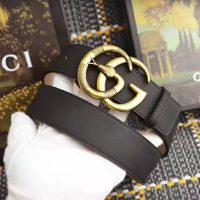 Gucci Unisex Leather Belt with Double G Buckle with Snake in Black Leather (1)