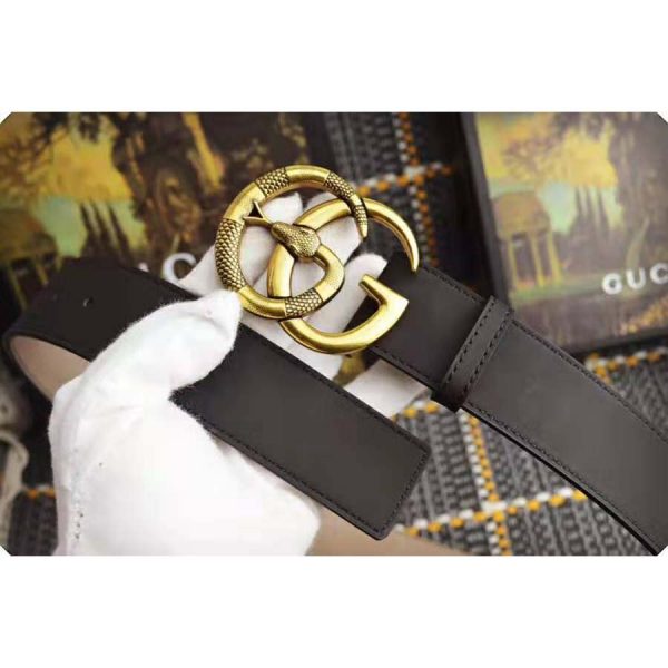 Gucci Unisex Leather Belt with Double G Buckle with Snake in Black Leather (6)