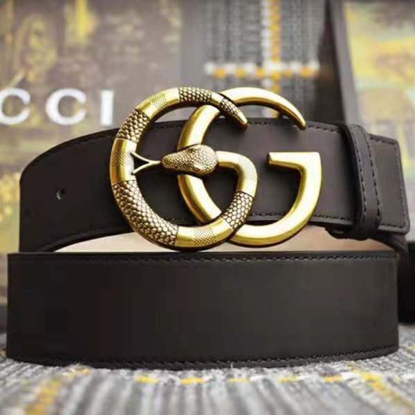 Gucci Unisex Leather Belt with Double G Buckle with Snake in Black Leather (9)