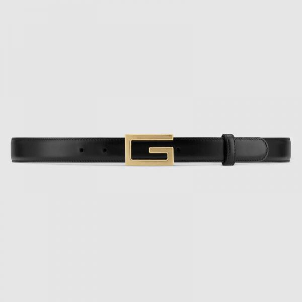 Gucci Unisex Leather Belt with G Buckle-Black (1)